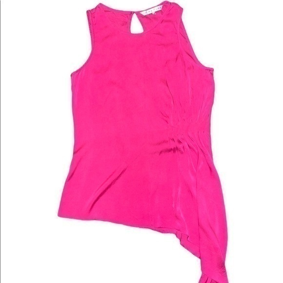 Trina Turk Silk Hot Pink Asymmetrical Flow Pleated Sleeveless Top Blouse Sz S - Picture 1 of 10